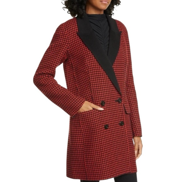 Veronica Beard Senna Wool Cashmere Red Black Houndstooth Double Breasted Coat - Picture 13 of 15